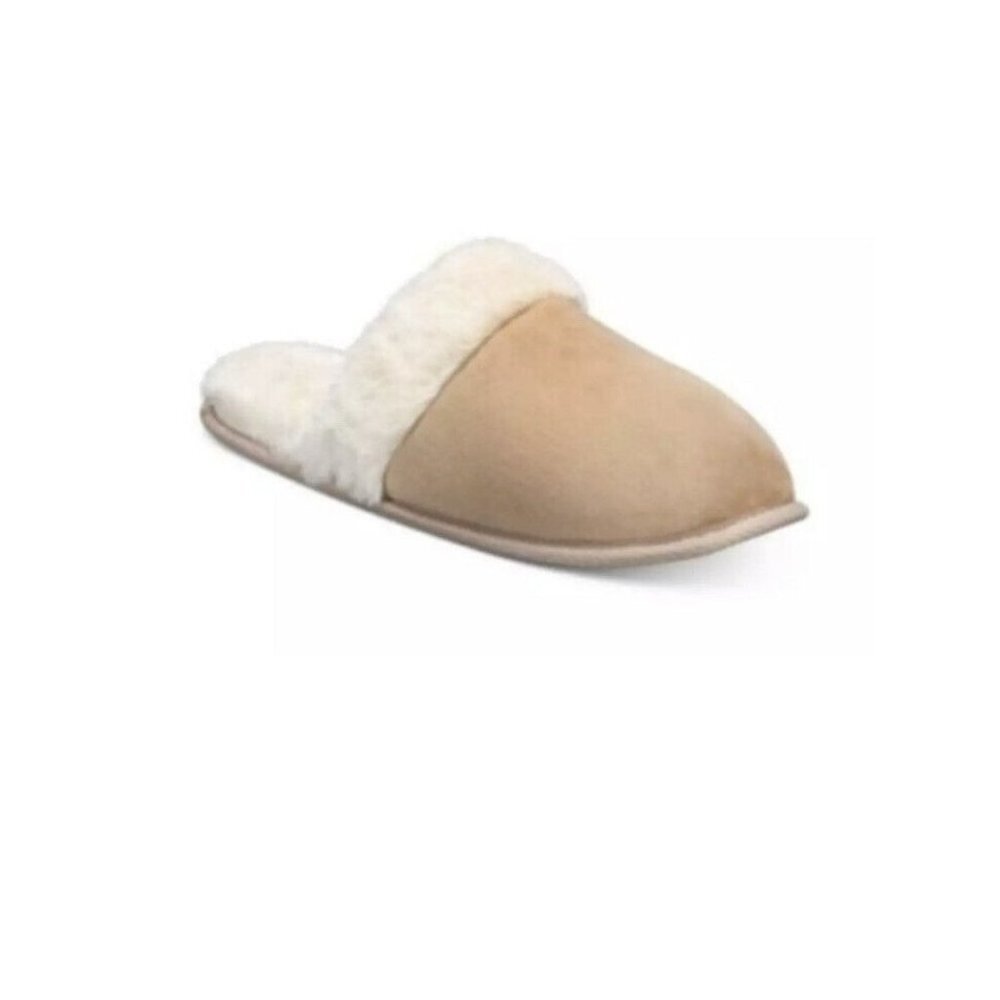 Charter Club Women's Slippers With Faux-Fur Trim Tan Memory Foam Size XL 11-12
